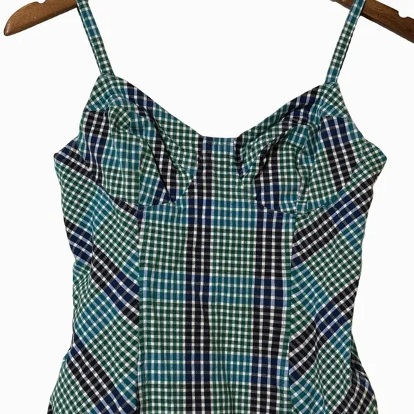 Urban Outfitters Gingham Spaghetti Strap Mini Dress Green Blue Size Small - Image 5