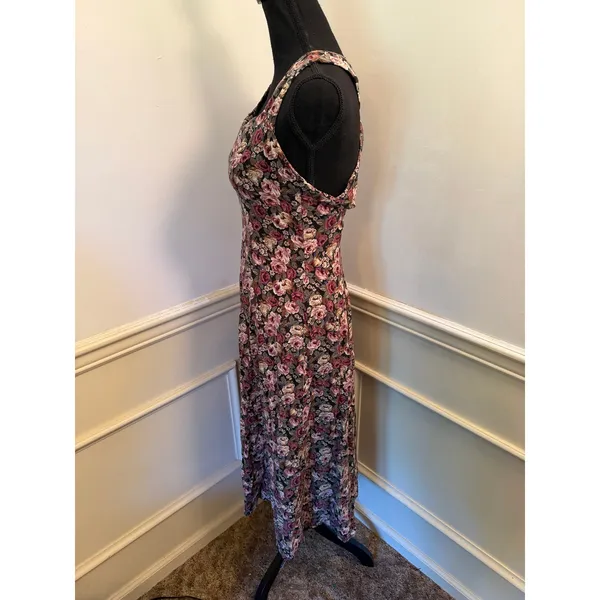 Vintage 90s All That Jazz Floral Rayon Midi Dress Cross Back Strap Grunge Retro - Image 4