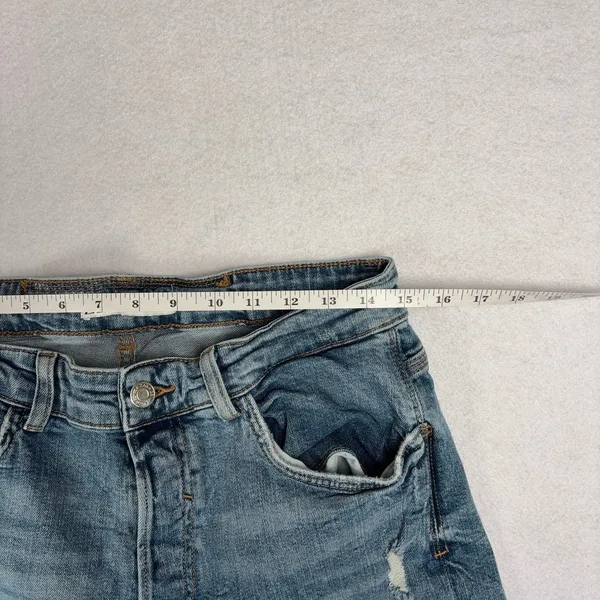 ZARA Distressed Skinny Jeans Women's 34 Blue Curvy Mid Rise Button Fly Casual - Image 4