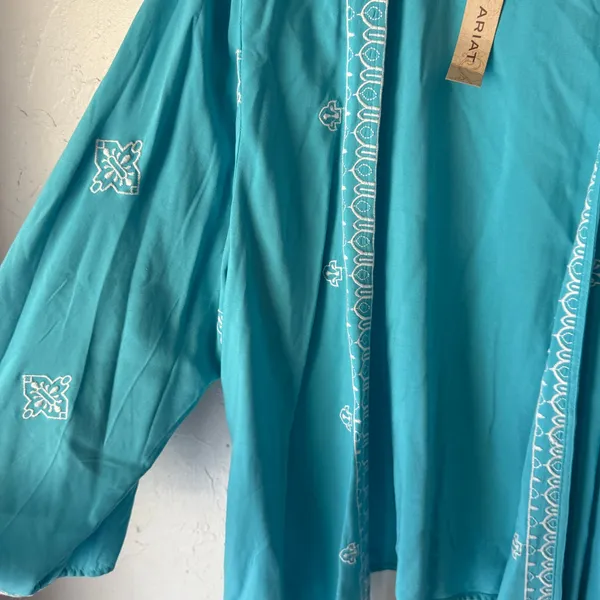 Ariat Misty Kimono Maui Blue‎ Open Front Embroidered Cardigan S/P NWT - Image 5