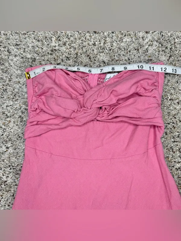 Petal & Pup Rosetta Strapless Midi Dress Pink 2 Twist Knot Linen Blend Cutout - Image 6