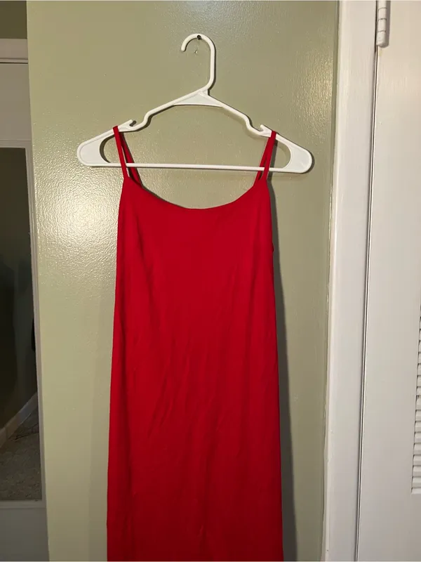 Vintage Women’s Sz 6 Midi Dress Sleeveless Red Square Neck A-Line Zip Back Union - Image 2
