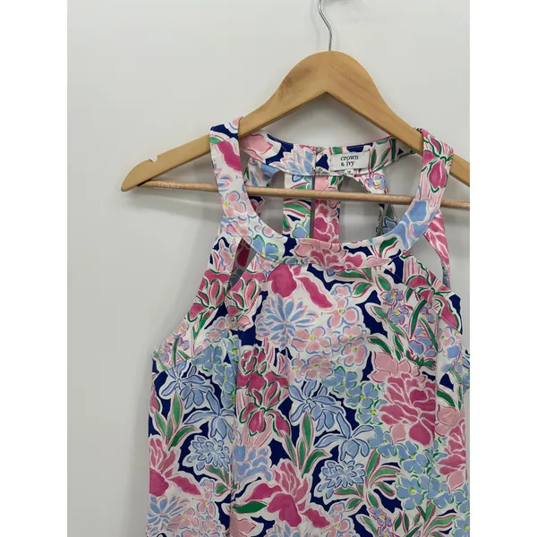 Crown & Ivy Womens Floral‎ Dress Size 16 Feminine Summer Racerback Halter Fitted - Image 4