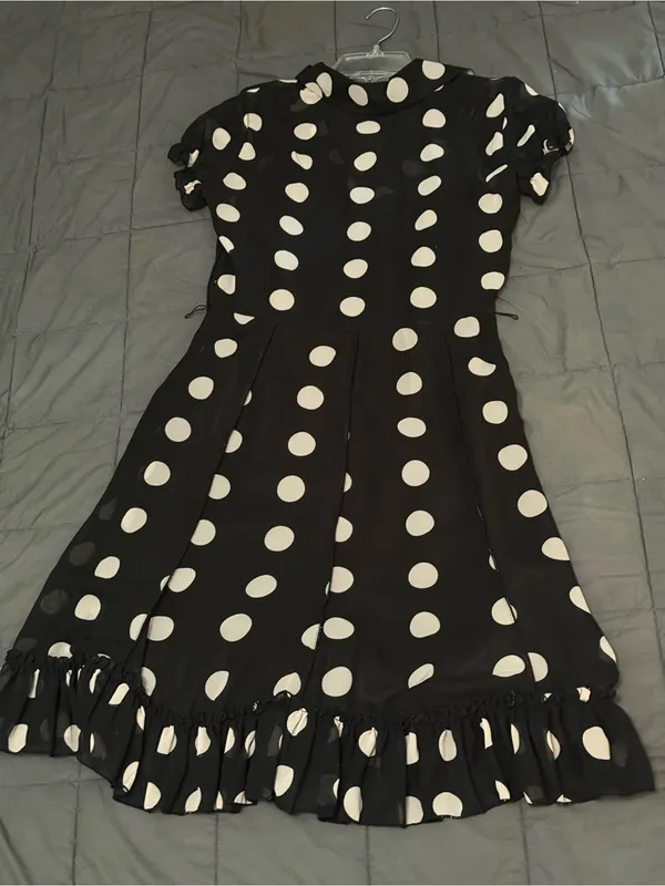 Vintage Sandra Darren black polka dot dress with ruffles Size: 10 #polkadot - Image 2