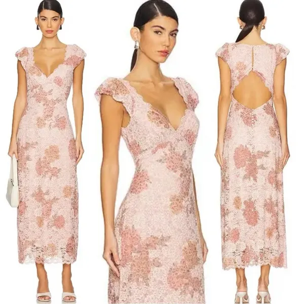 Free People Dainty Ethereal Butterfly Babe Lace Maxi Dress Antique Floral Small - Image 12
