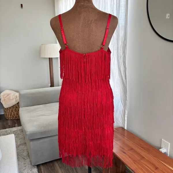 Unique Vintage Red Fringe Flapper Dress S Cocktail Party Retro Homecoming Y2K - Image 7