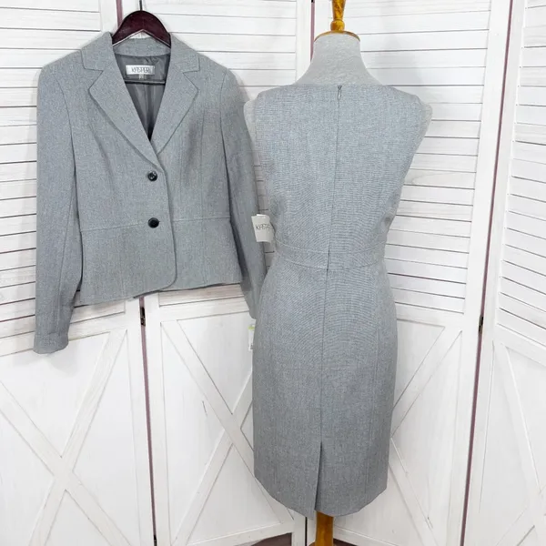 Kasper Sheath Dress Blazer Suit Women 4 Sharkskin Grey‎ Professional Business - Image 5
