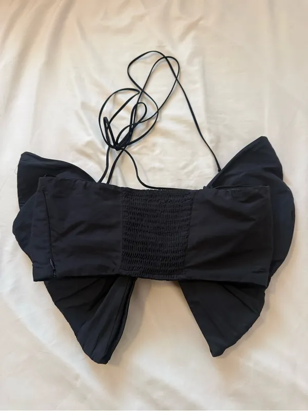 ZARA | Black Bow Front Halter Crop Top | XS - Image 3