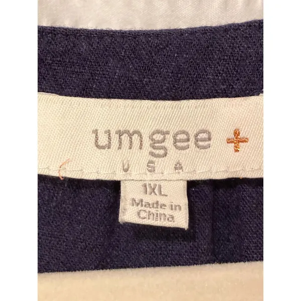 Umgee+ Plus Linen Cotton Blend Crochet Sleeve Navy Blue Tunic Top Size 1XL EUC - Image 2