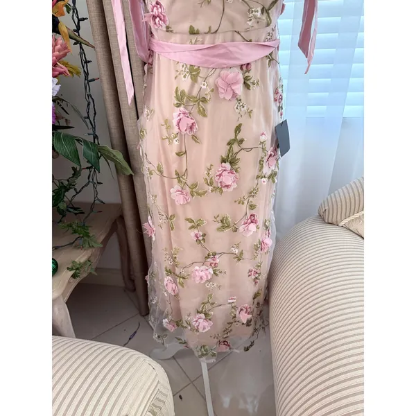 Lulus Authentic Sweetness Pink Floral Applique Tie-Strap Midi Dress - Image 6