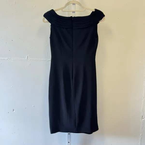 Y2K Adrianna Papell Black Rosette Ruched Off Shoulder Cocktail Sheath Dress Sz 4 - Image 3