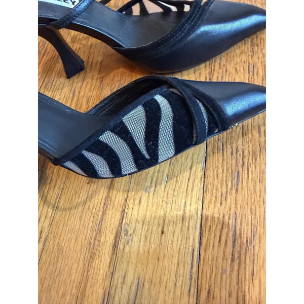 Caverley Shoes Womens Size 6 Black Zebra Slingback Strappy Pointed Toe Heels - Image 4