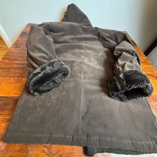 Vintage Talbots‎ Women's Brown Hooded Faux Fur Lined Faux Suede Jacket M - Image 8