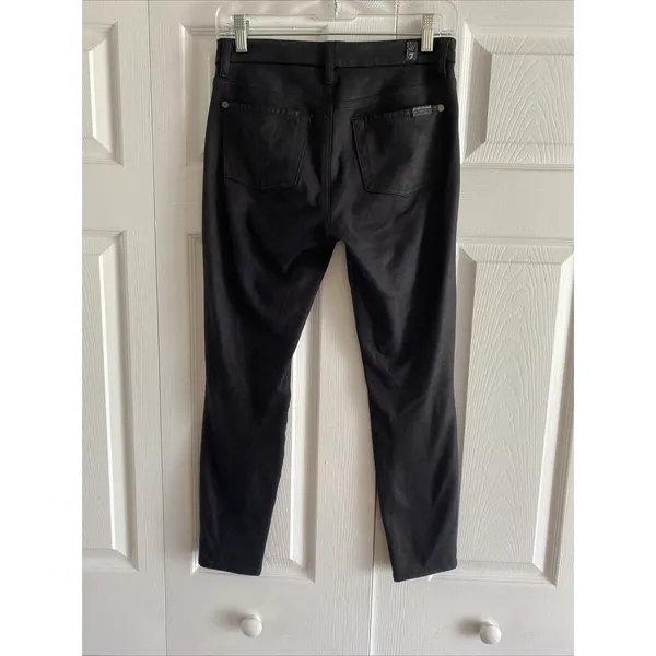 7 For All Mankind Faux‎ Suede Skinny Pants Womens Size 27 Black Coated Ankle - Image 5