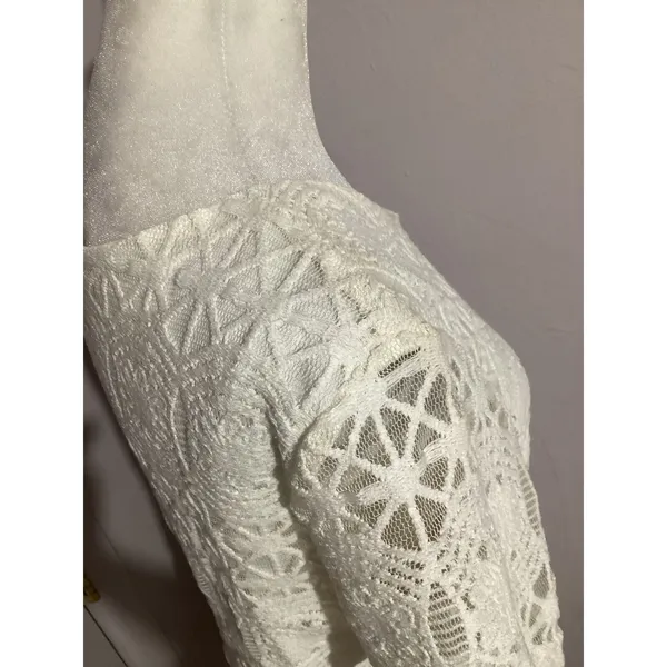 Lulu’s Love You For Eternity Off White Floral Lace Shift Short Sleeve Mini Dress - Image 7