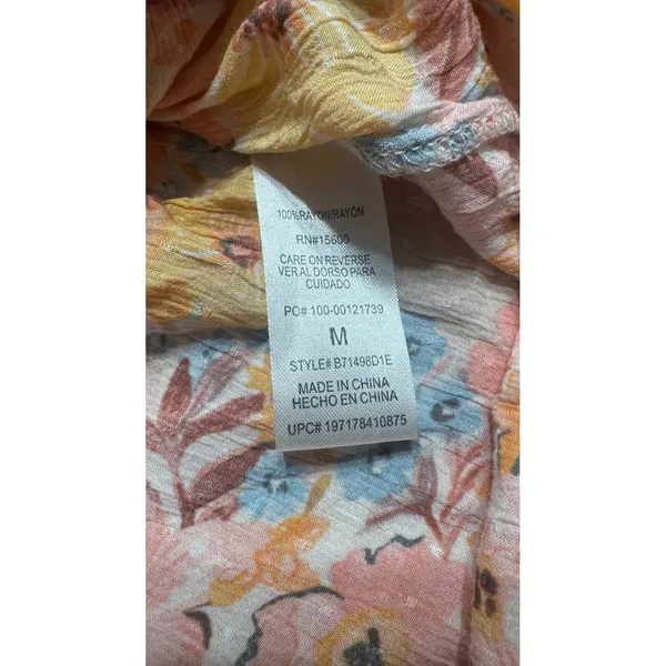 Democracy Womens Floral Ruffle Flutter Sleeve Top Pink Orange Yellow Blue Size M - Image 3