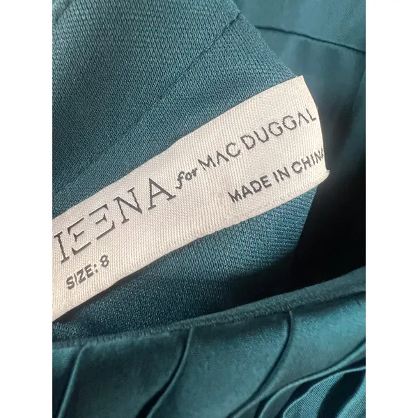 Ieena for Mac Duggal 26909 Pleated High Neck Kitten Bow Midi Dress Teal 8 - Image 7