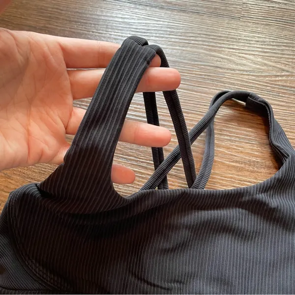 One Activewear Sports Bra Black Washed Ribbed Longline Sz 6 Strappy Back - Image 9
