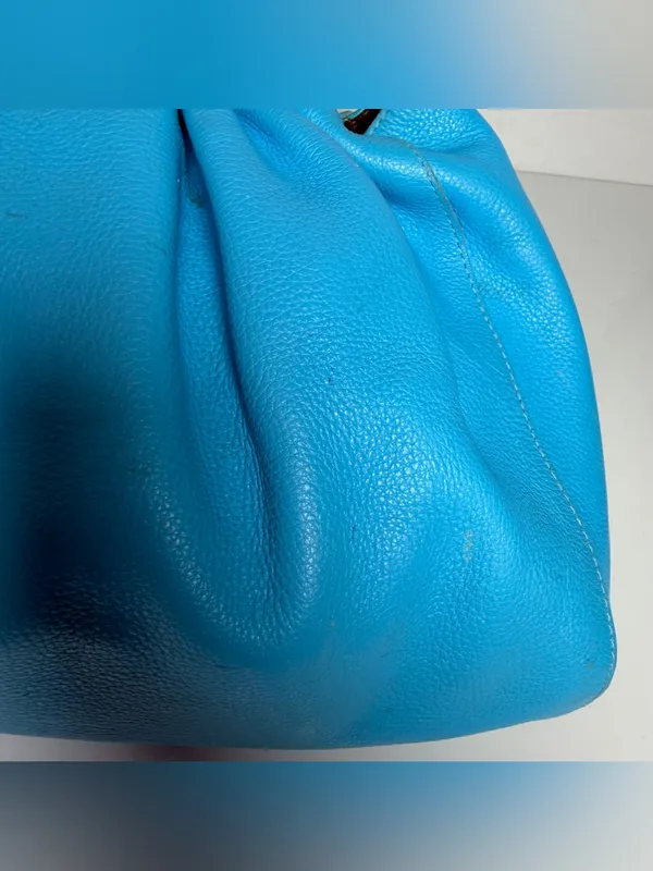 Dulce Brazilian Leather Light Robin Blue Slouchy Satchel Top Handle Hobo Purse - Image 11