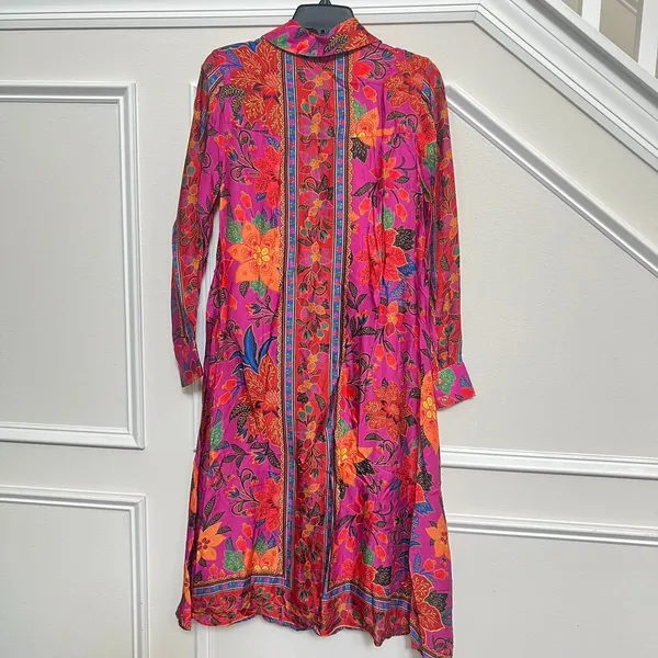 NWT Farm Rio Multicolor Floral Long Sleeves Pockets Midi Dress Size S - Image 4