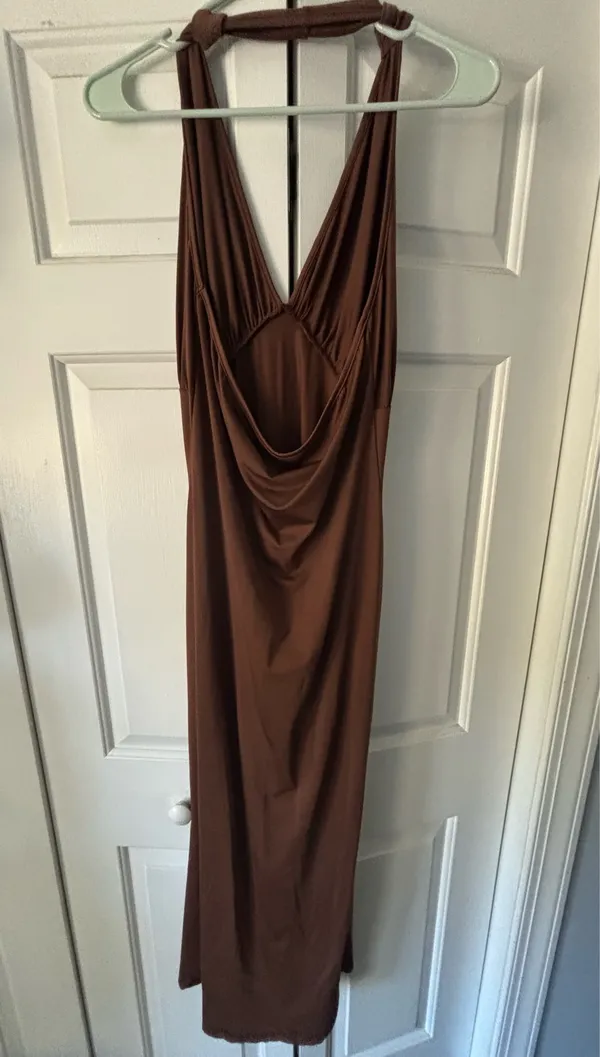 Satin Brown Maxi Dress Size L - Image 2