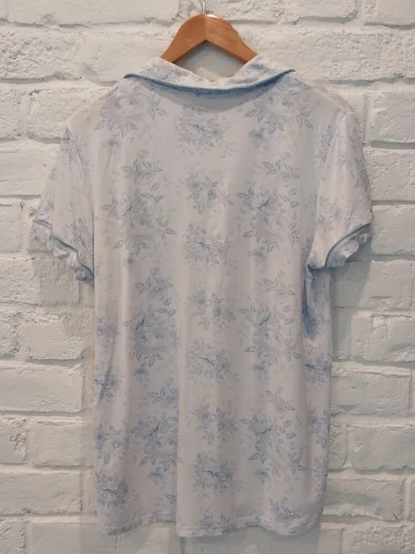 SHABBY CHIC Pajama Set Women Medium 6 Blue Floral Soft 2 PC Stretch Short Sleeve - Image 3