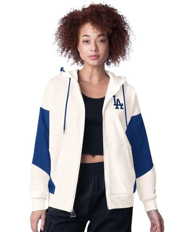 Los Angeles Dodgers Starter Women's Scrimmage Full-Zip Hoodie - White - Image 11