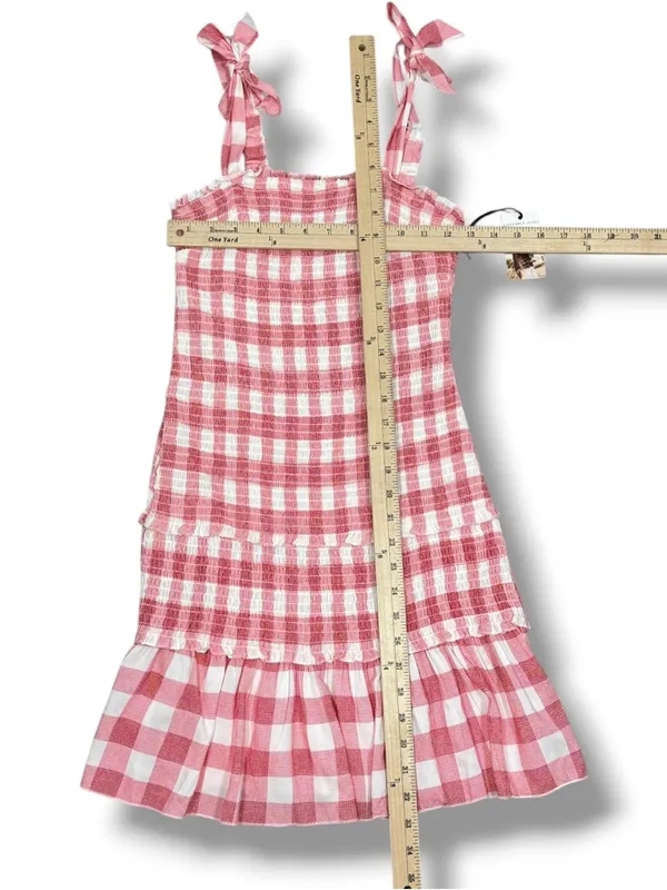 Sincerely Jules Gingham‎ Check Smocked Ruffle Mini Dress Red White Medium Preppy - Image 11