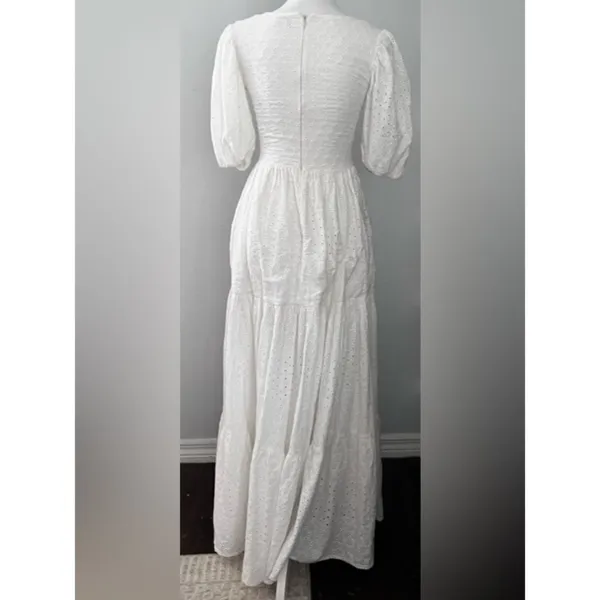 Mille white Eyelet Cotton Maxi Dress summer Women's Size S - Image 12