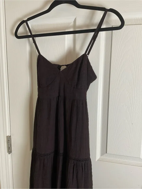 Zara Black Textured Tiered Maxi Dress Size xSmall Cutout Back New - Image 3