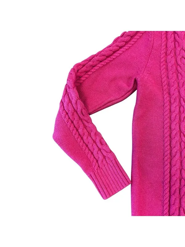 L.L.Bean Pink Cable Knit Full Zip Cardigan Sweater M - Image 5
