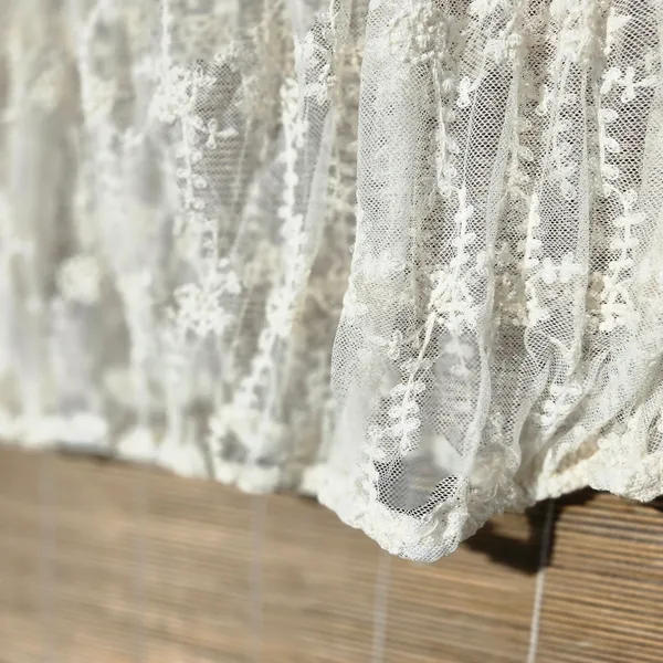 Ivory Lace Sheer Top Long Sleeve M - Image 5