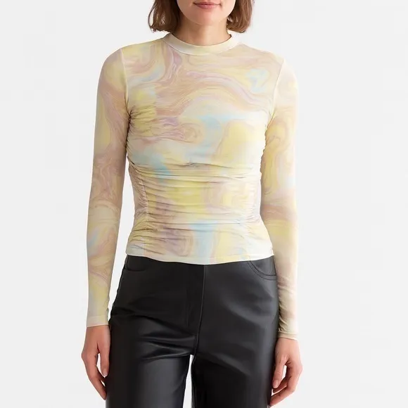 Revolve Anthropologie LONG SLEEVE RUCHED MESH TOP IN SKY MARBLE - Image 5