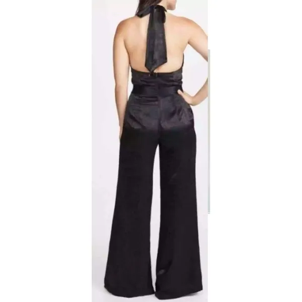 USA Made MISA Black‎ Satin Special Occasion Backless Jumpsuit Wide Leg Sandra - Image 5