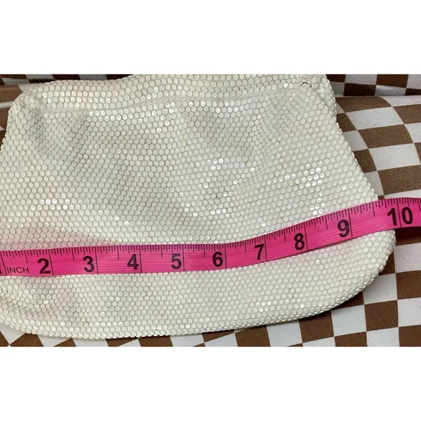 Vintage White Metal Mesh Clutch Purse Mid Century Gate Mouth Evening Bag Bridal - Image 12