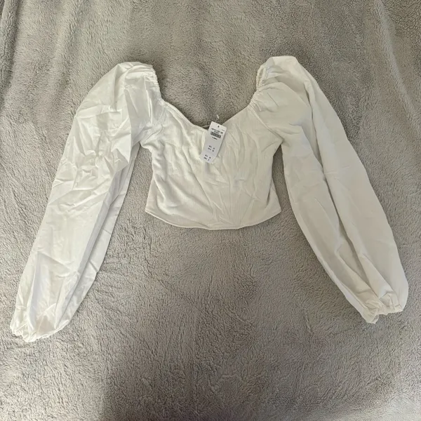 Abercrombie Long Puff Sleeve Mixed Media Top - Image 2