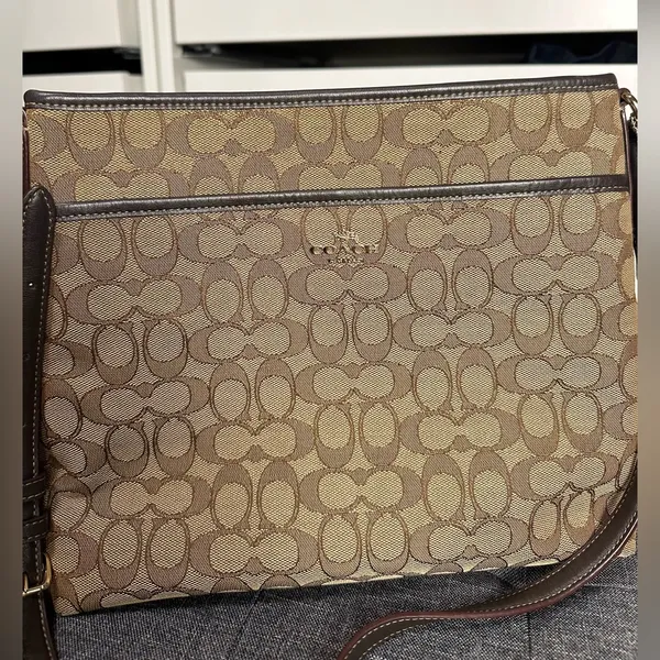 Coach Designer Signature Jacquard File Crossbody Bag Brown Tan - Image 2