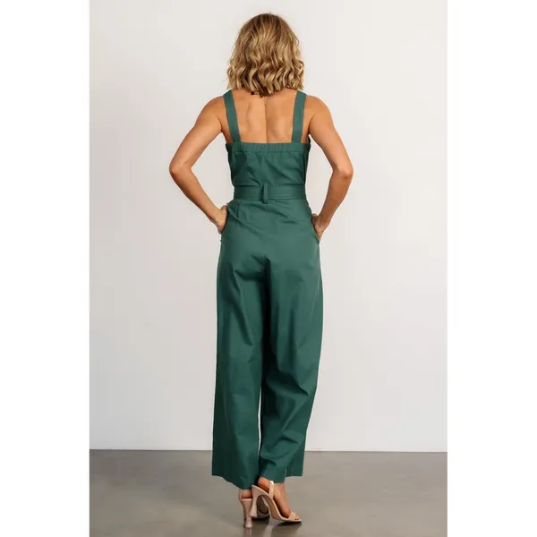 Baltic Born Hartford Linen Blend Wide Leg Button‎ Front Jumpsuit Green Medium - Image 4