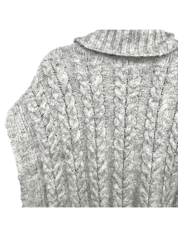 Joie Gray Cable Knit Cowl Neck Oversized Sweater Poncho Sleeveless Size Small - Image 5