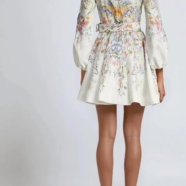 Miss Rosier Floral Long Sleeve Dress belted flare skirt - Image 2