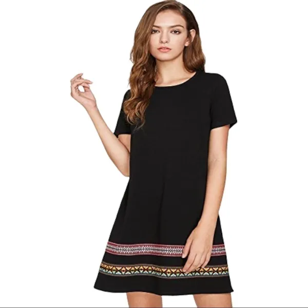 Boho Mini Dress Embroidered Hem Size S - Image 2