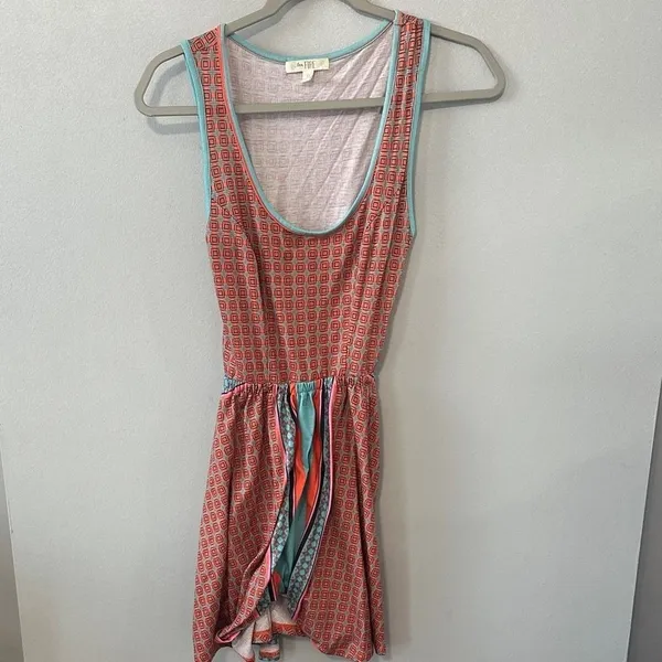 Love Fire Womens Mini Dress Geometric Print Cutout Back Tie Orange Blue XS - Image 2