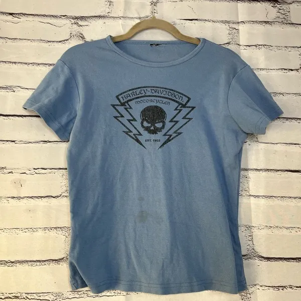 Harley-Davidson Vintage 2004 Y2K Blue Short Sleeve Tee Graphic T Shirt SZ M Bike - Image 4