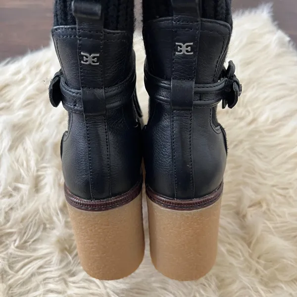 Sam Edelman Sidney Bootie black leather Chunky Platform Ribbed Knit Cuff US 7.5 - Image 4
