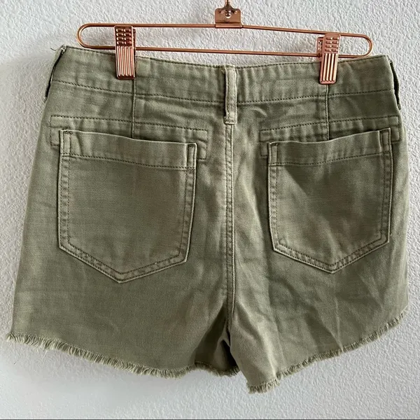 American Eagle Muted Army Green Button Fly Fray Hem Shorts Cargo Utility Style - Image 2