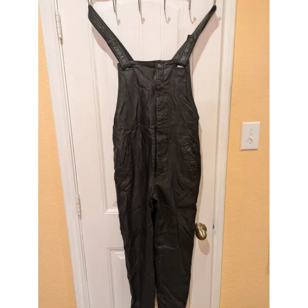 Free People Faux Leather Overalls Jumpsuit Black Size 4 - Image 4