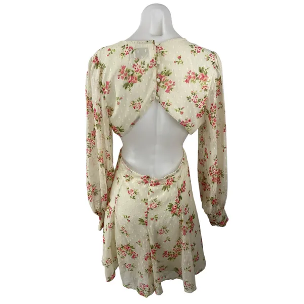 ASOS Design Womens Cream Floral Print V-Neck Long Sleeve Mini A-Line Dress Sz 6 - Image 2