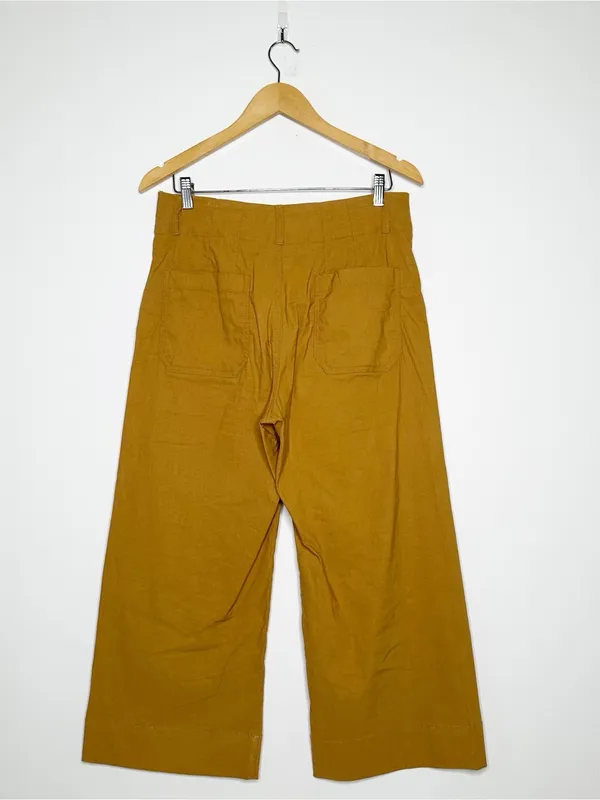 Maeve Anthropologie The Colette Linen Blend Cropped Wide Leg Pants Mustard 29 - Image 4