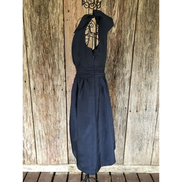 Jenny Yoo 6 Navy Blue Crinkle empire waist one shoulder Knee Length Prom‎ dress - Image 3
