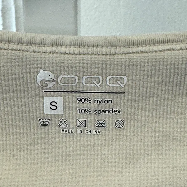 OQQ Ribbed Bodysuit Beige Square Neck Short Sleeve Stretch Small Minimalist - Image 7